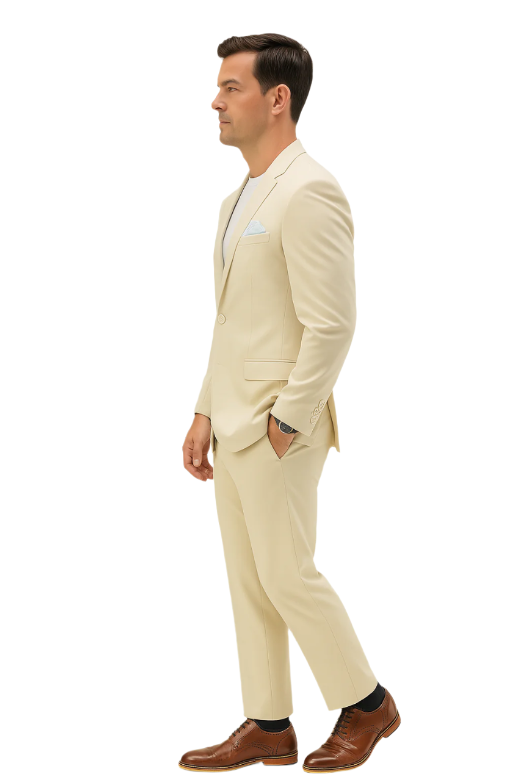 Mens Two Piece Linen Suit Relaxed Hybrid Fit No Collar - 34 Short or Extra Small