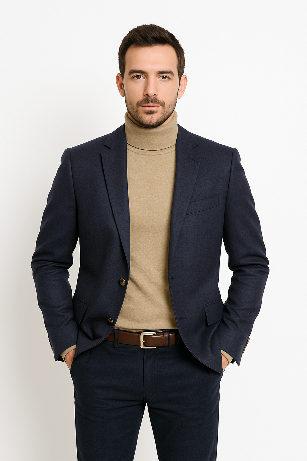 Mens Two Button Navy Cashmere Jacket with Notch Lapel - 36 Short