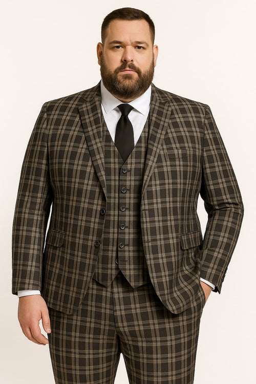 Men's Black and White Plaid Three-Piece Suit â€“ Modern Slim Fit Tuxedo for Church and Business