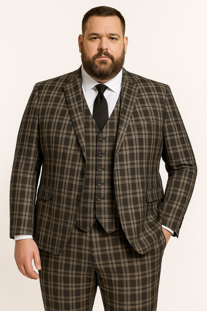 Men's Black and White Plaid Three-Piece Suit â€“ Modern Slim Fit Tuxedo for Church and Business