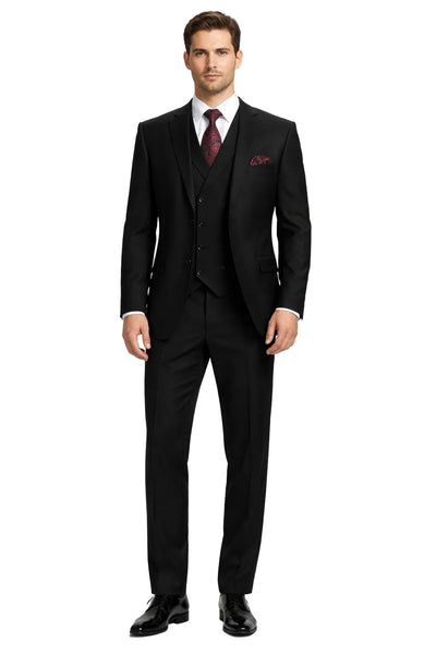 Modern Fit Wool Feel Two Button Jacket with Suit Black