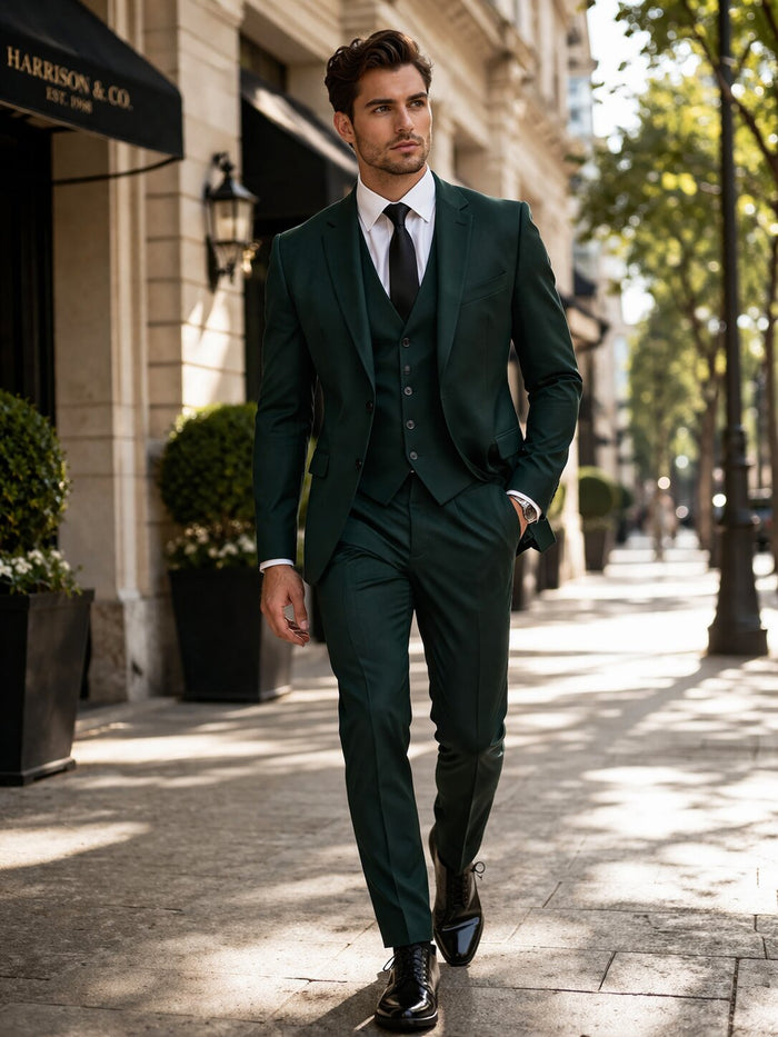 Mens Stacy Adams Suits - Designer Suit - 3 Piece Suit - Vested Suit - Flat Front Pant- Modern Fit Suits Green Suit