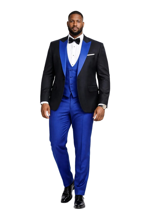 Statement Fashion Tuxedo Suit Mens Royal Two Tone 3 Piece
