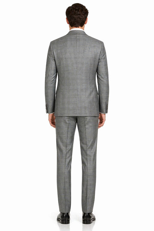 Mens 2 Button Peak Lapel Modern Plaid Suit in Grey