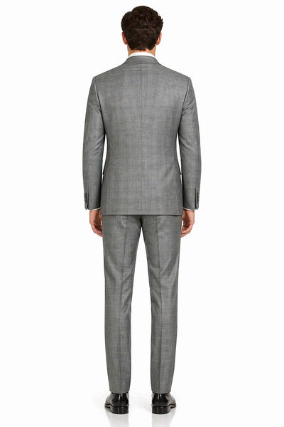 Mens 2 Button Peak Lapel Modern Plaid Suit in Grey