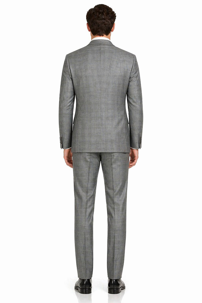 Mens 2 Button Peak Lapel Modern Plaid Suit in Grey