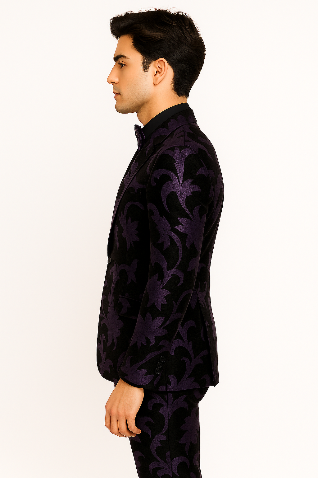 Mardi Gras Suit - Purple and Black Paisley Tuxedo Dinner Jacket + Matching Pants - Slim Fitted - 34 Short or Extra Small