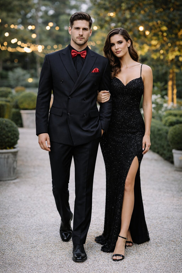 Ultra Slim Fit Double Breasted Charcoal Suit - Narrow Leg Pants - Gucci Cut - Tapered Jacket