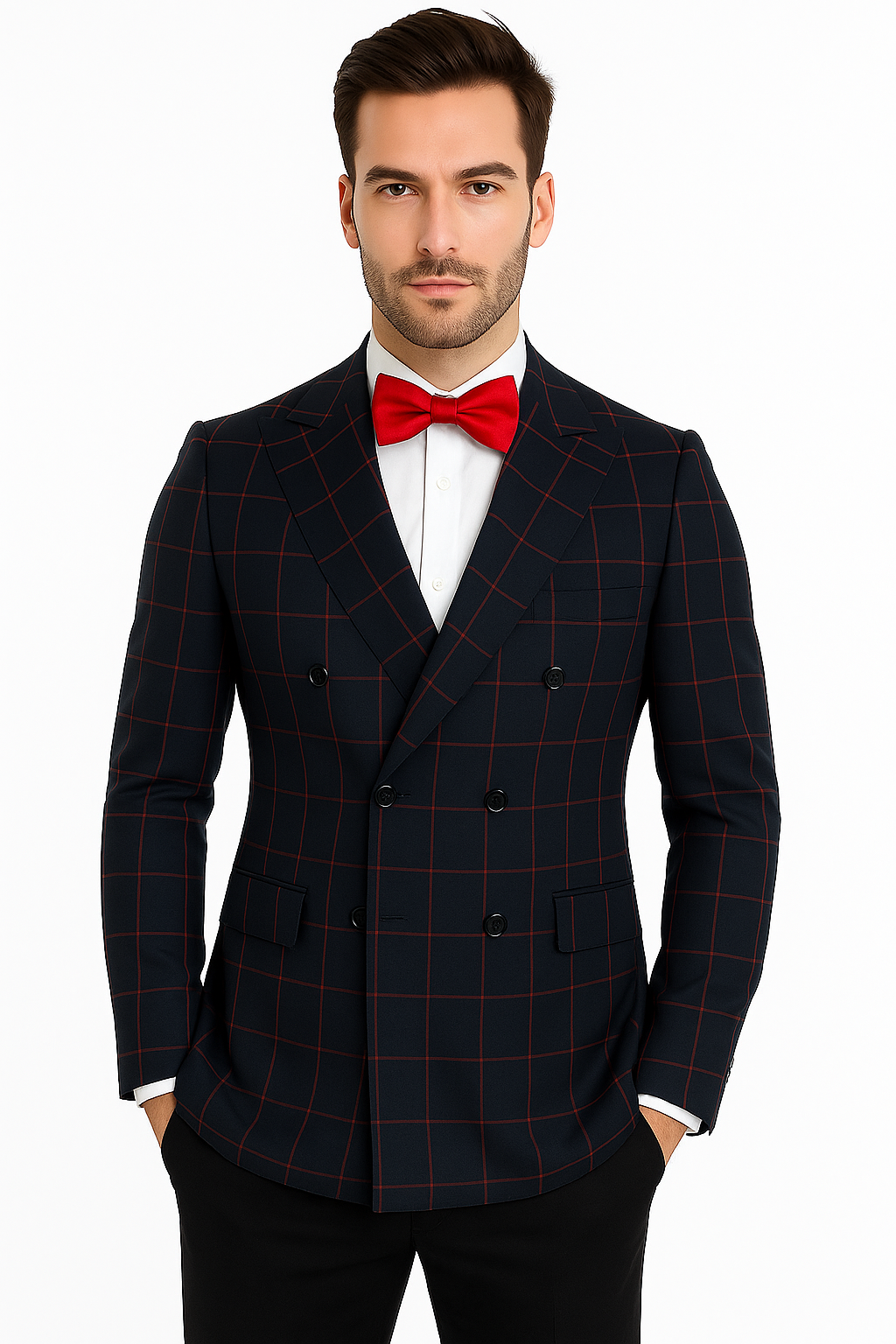 Double Breasted Suit in Black and Red Plaid Window Pane Suit - Gangster Suit 1920s Suit - 34 Short or Extra Small
