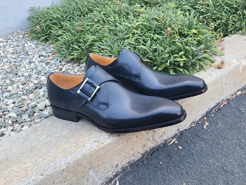 Monk Strap Buckle Leather Shoes - 7.5