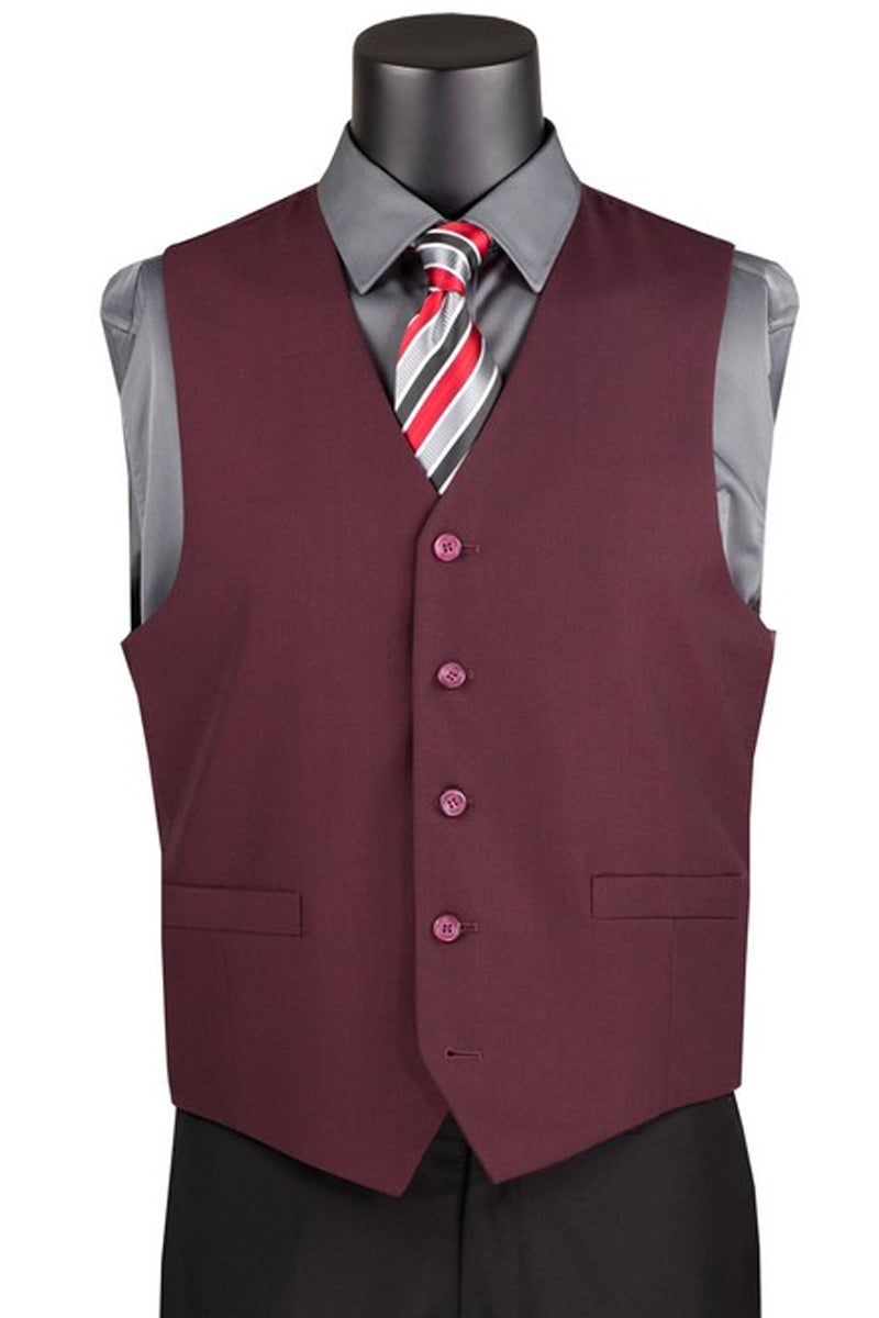 "Burgundy Men's Basic Suit Vest - Classic Formal Wear" - Burgundy