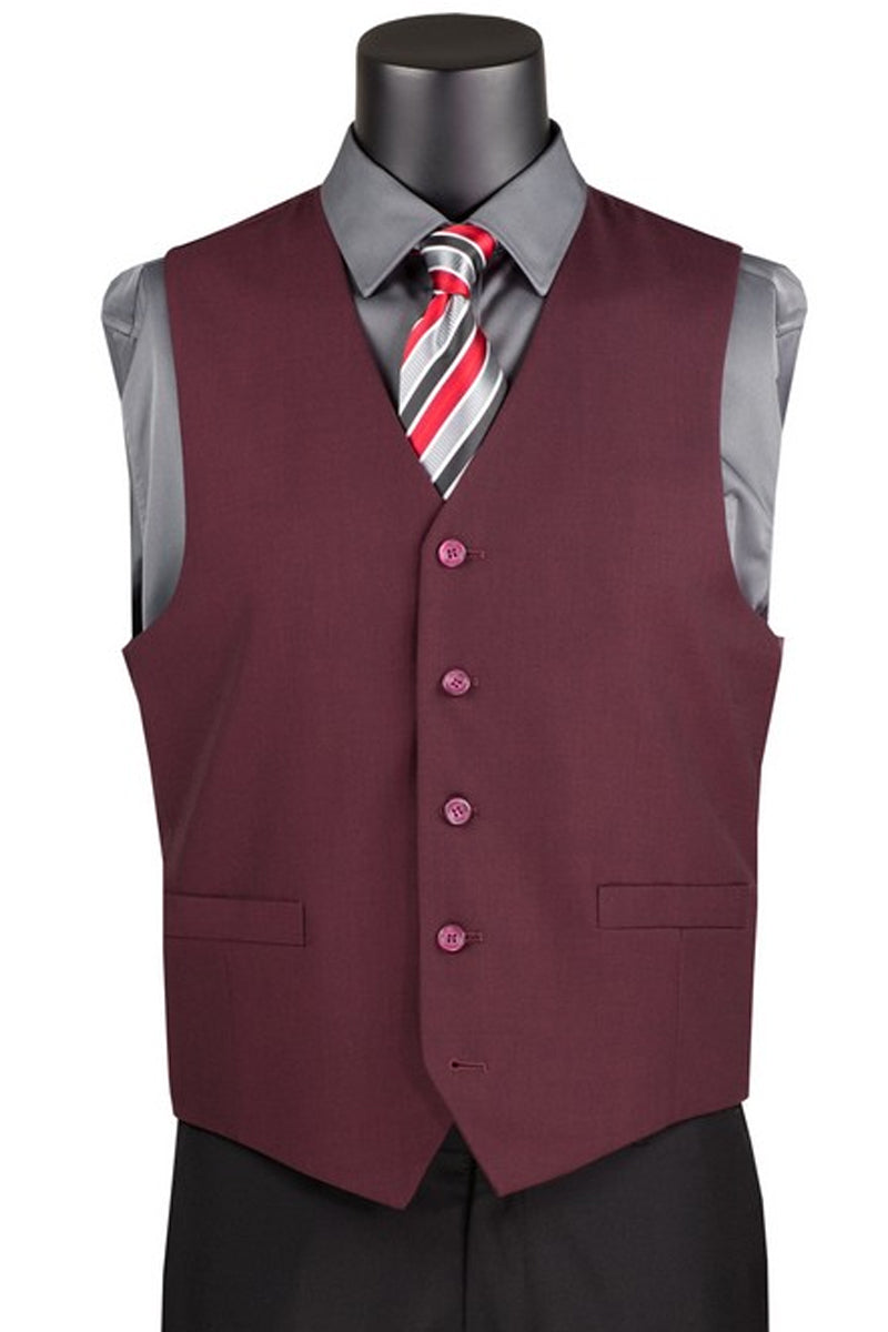 "Burgundy Men's Basic Suit Vest - Classic Formal Wear"