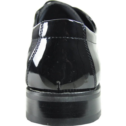 "Black Patent Tuxedo Shoe - Men's Plain Round Toe Style"