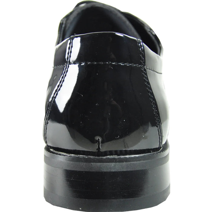 "Black Patent Tuxedo Shoe - Men's Plain Round Toe Style"