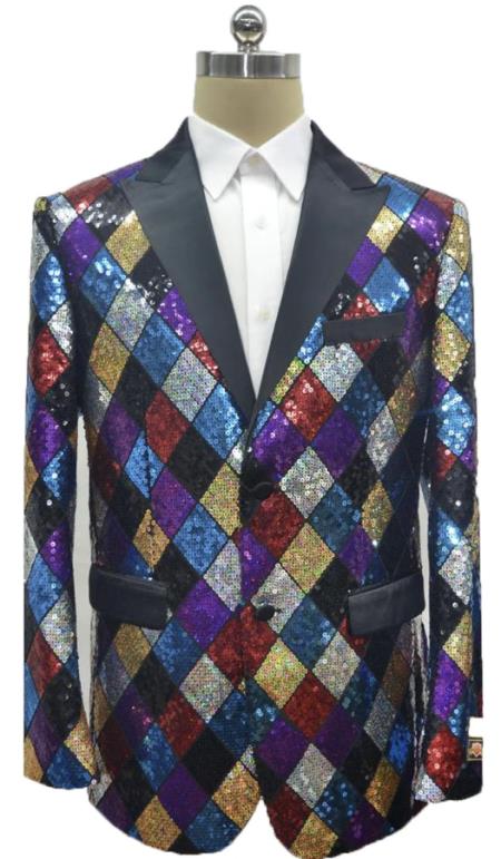 Sequin Tuxedo - Mens Blazer - Multi Dinner Jacket - Square Shiny Tuxedo Jacket