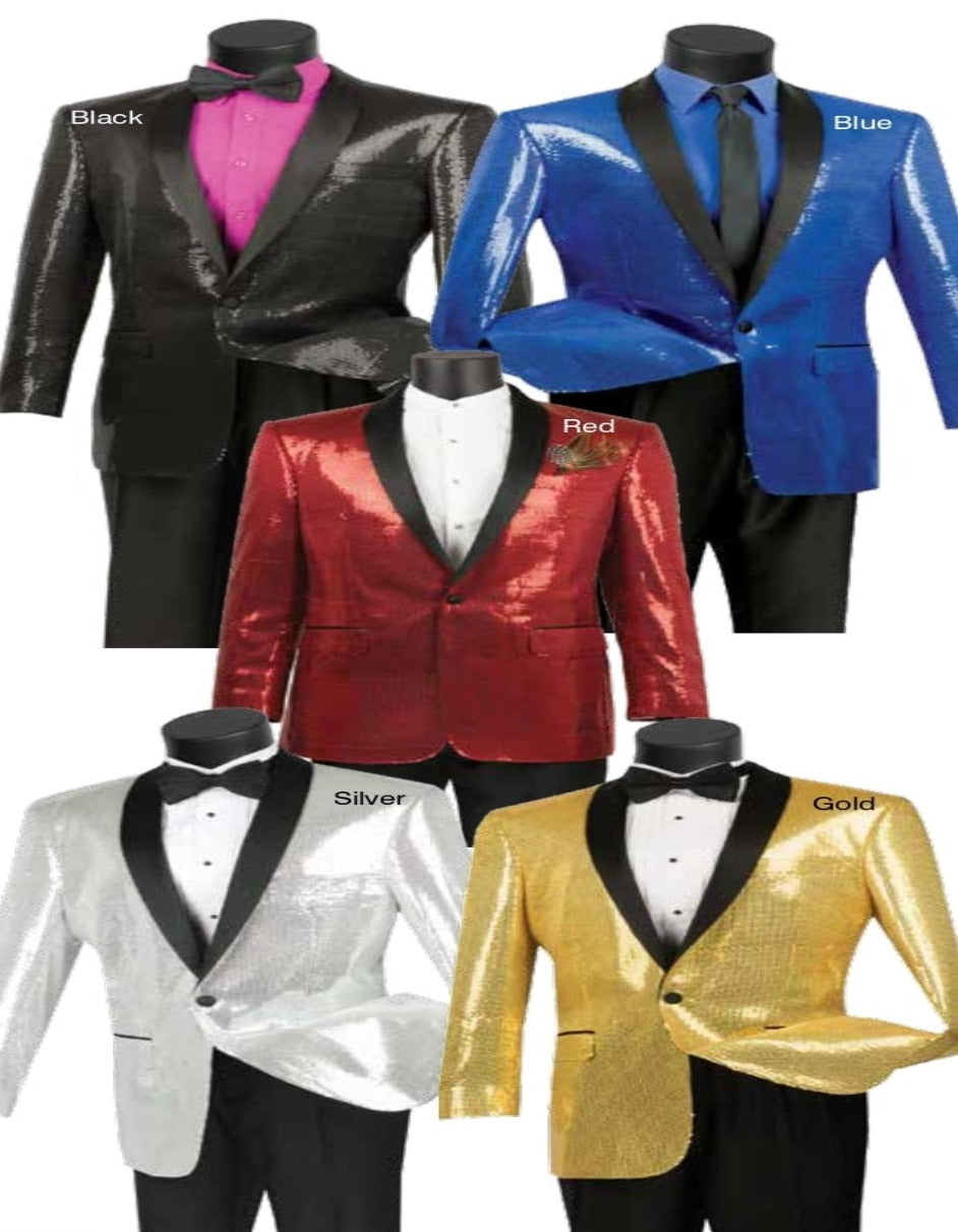 Mens Royal Blue Prom 2025 Tuxedo - Mens Gold Sequin Tuxedo Blazer - 52 Long