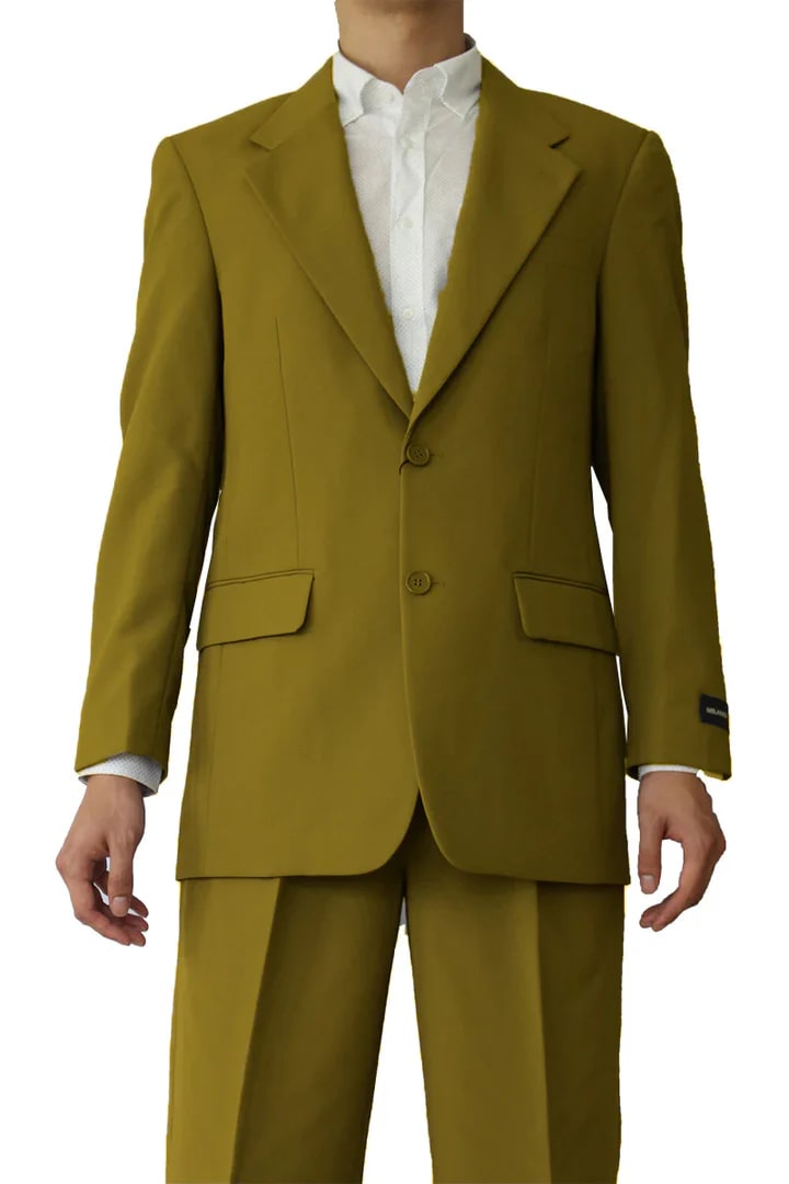 Cheap Priced Suit - Mens 2 Button Slim Fit Poplin Basic Mustard Suit