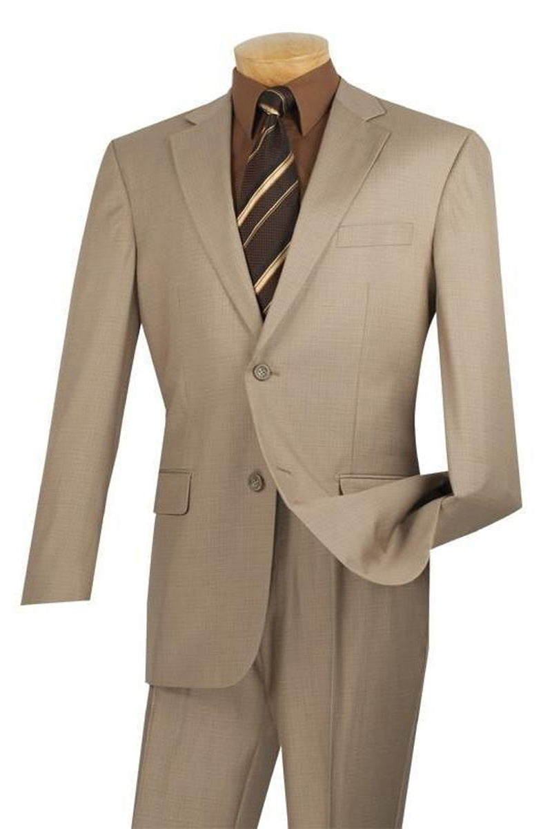 Mens 2 Button Modern Fit Texured Weave Suit in Beige - 36 Short