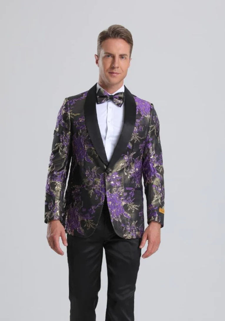 Men's Purple & Gold Floral Paisley Prom Tuxedo Jacket