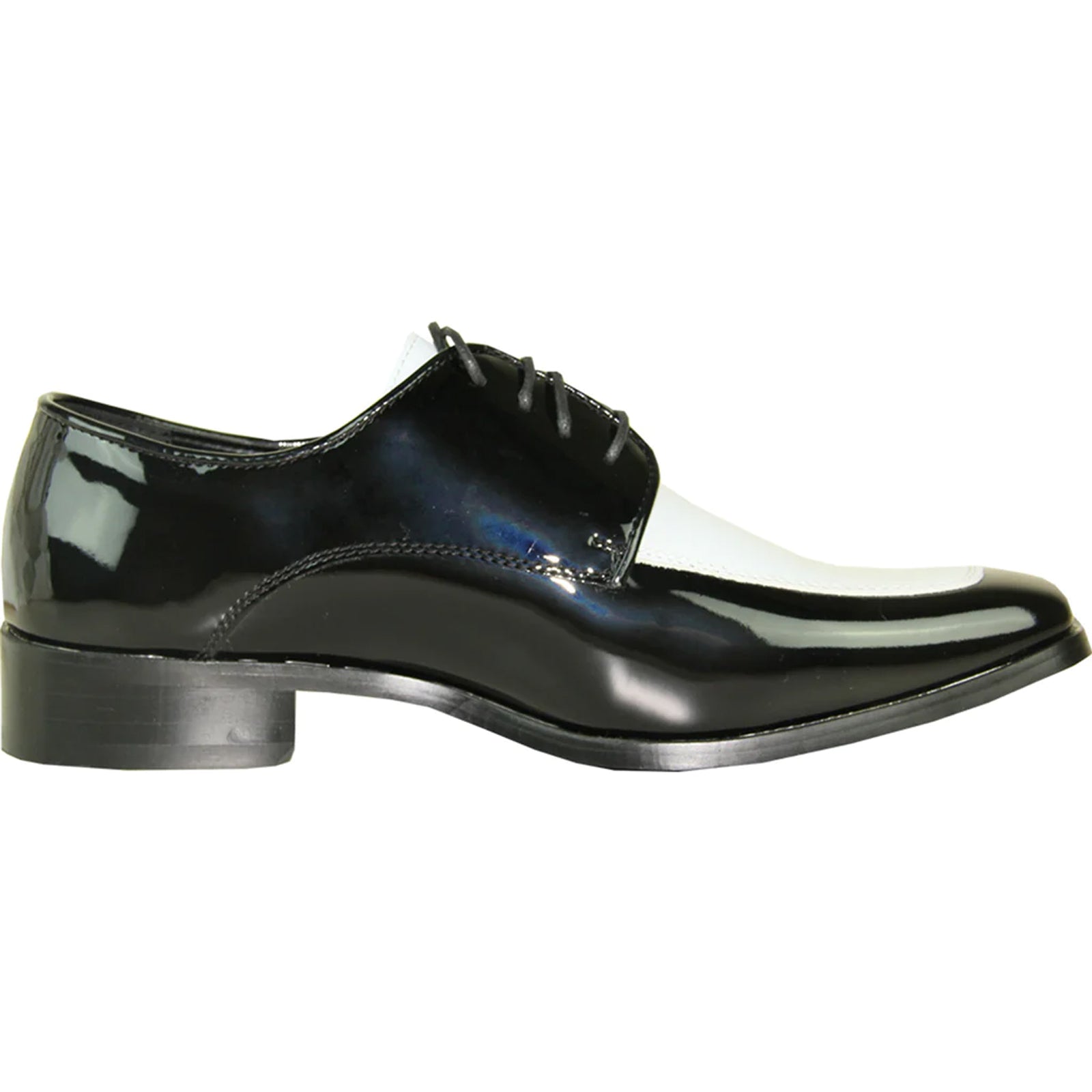 "Men's Classic Moc Toe Patent Tuxedo Prom Shoe - Black & White"