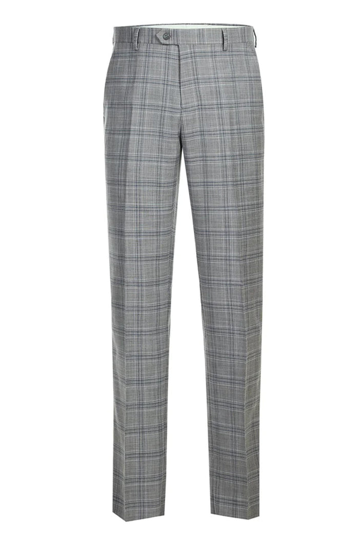 "Classic Fit Men's Two-Button Suit in Light Grey  Plaid"