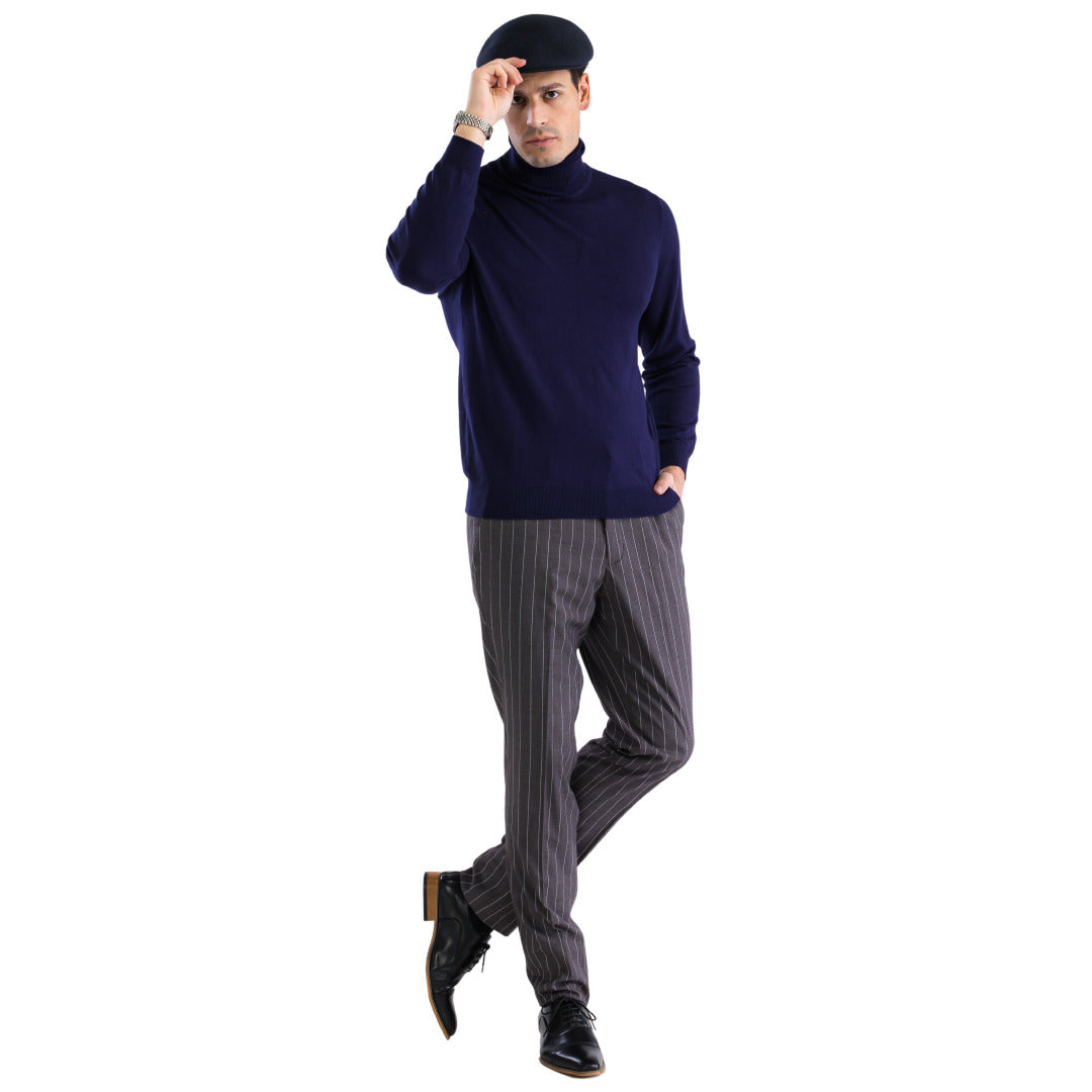MENS NAVY PULLOVER TURTLENECK SWEATER - SMALL