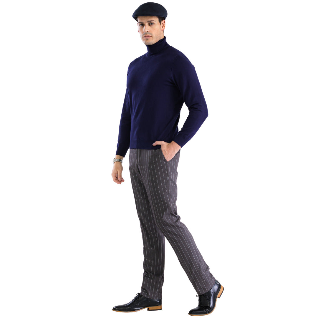 MENS NAVY PULLOVER TURTLENECK SWEATER - SMALL