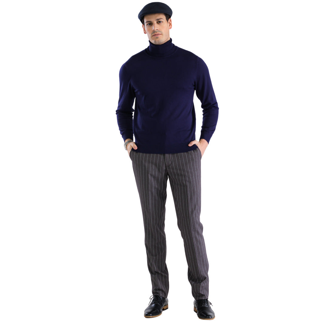 MENS NAVY PULLOVER TURTLENECK SWEATER - SMALL