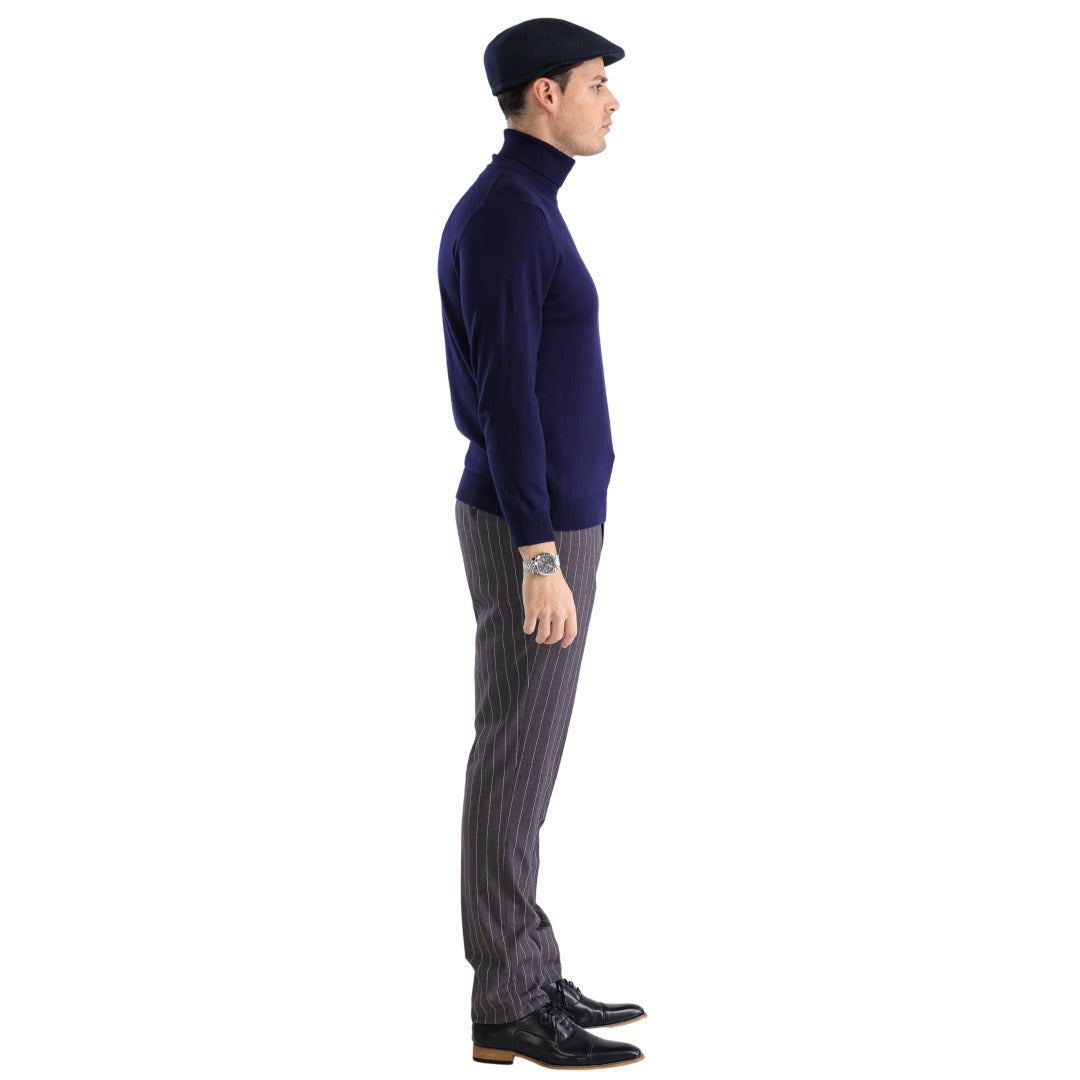 MENS NAVY PULLOVER TURTLENECK SWEATER - SMALL