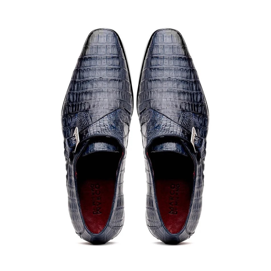 Marco Di Milano Rovigo Men's Shoes Navy Exotic Crocodile Skin Single Monk-strap Loafers - 8