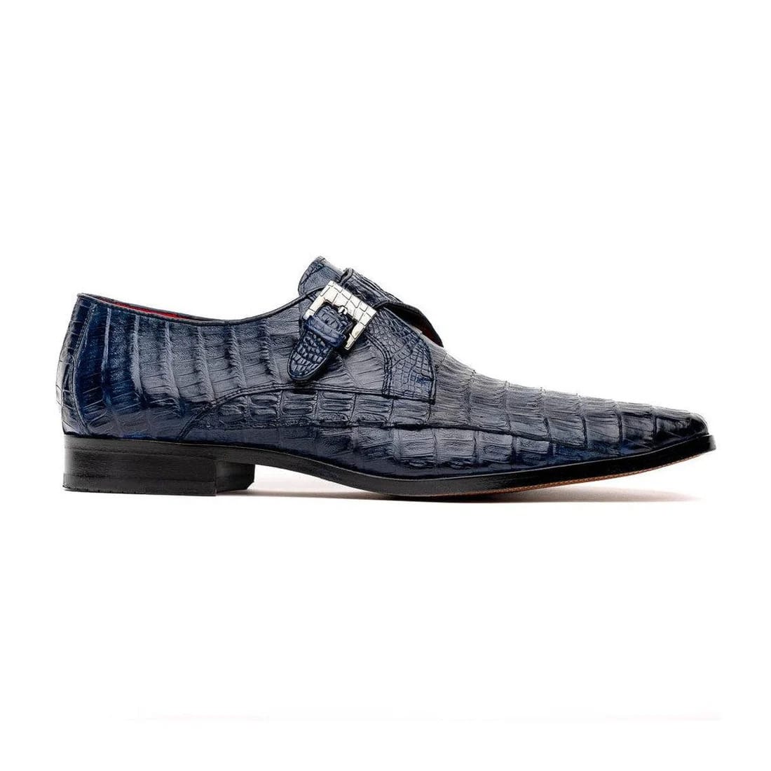 Marco Di Milano Rovigo Men's Shoes Navy Exotic Crocodile Skin Single Monk-strap Loafers - 8