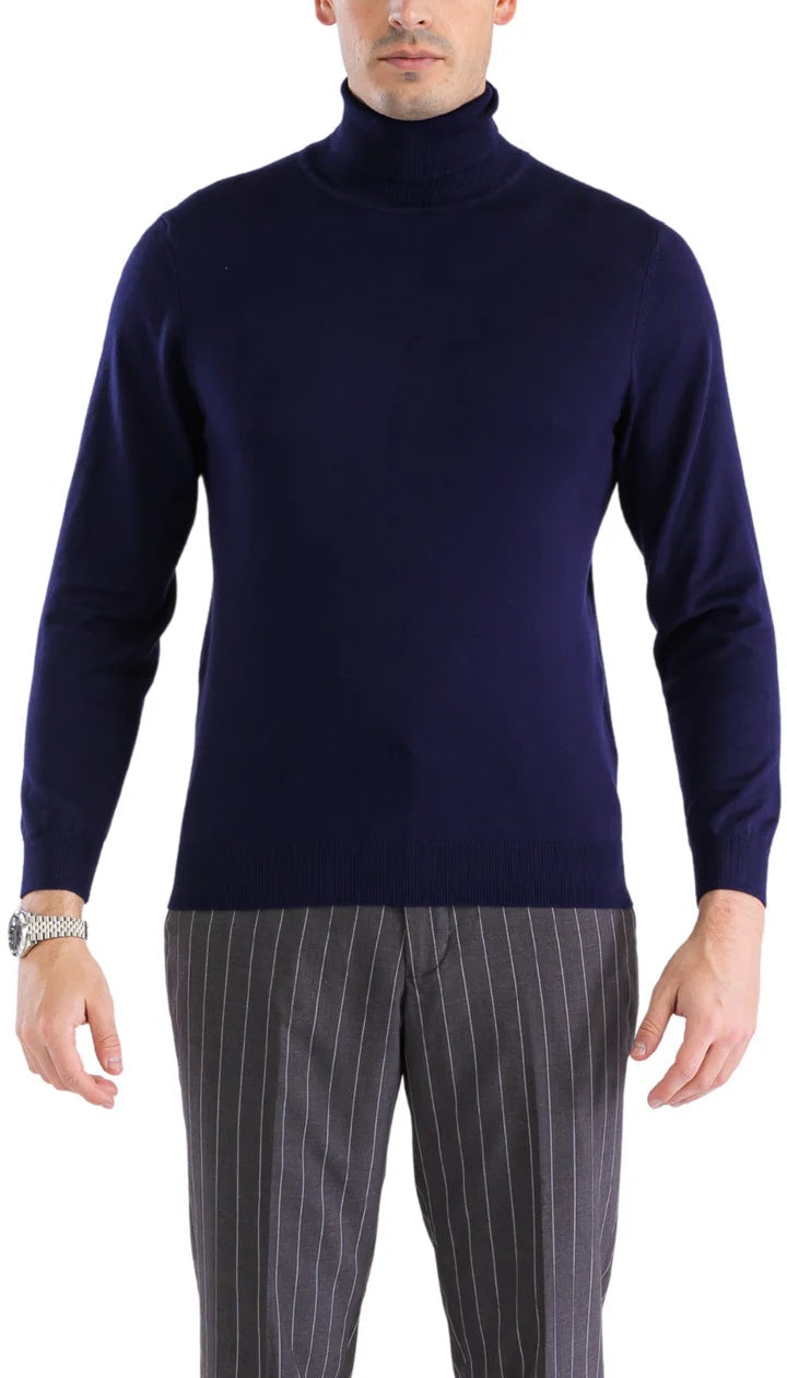 MENS NAVY PULLOVER TURTLENECK SWEATER - SMALL