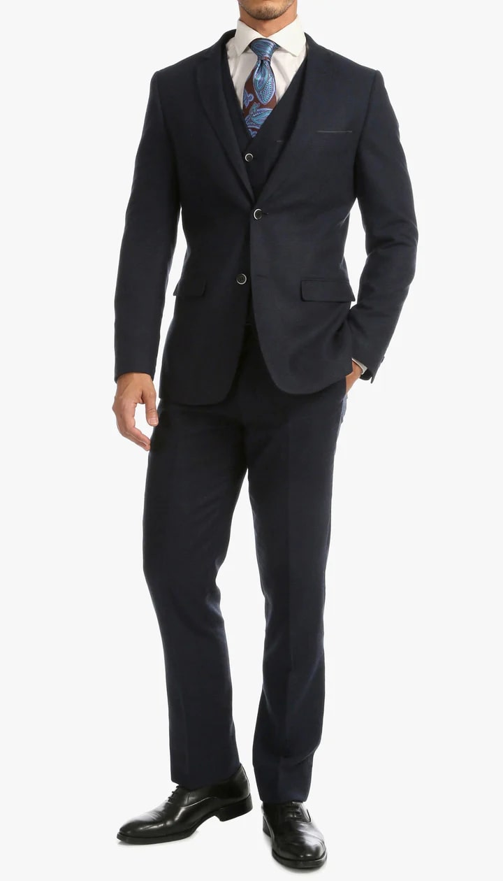 1920's Men's Clothing - Tweed Suit - Herringbone 1920s Mens Suit  - Vintage Navy Tweed  Suit - 38 Short Jacket+32 Waist Adjustable 28to34)(Height: 5 4 to5 7 )(Neck  15-16.5)S-M)