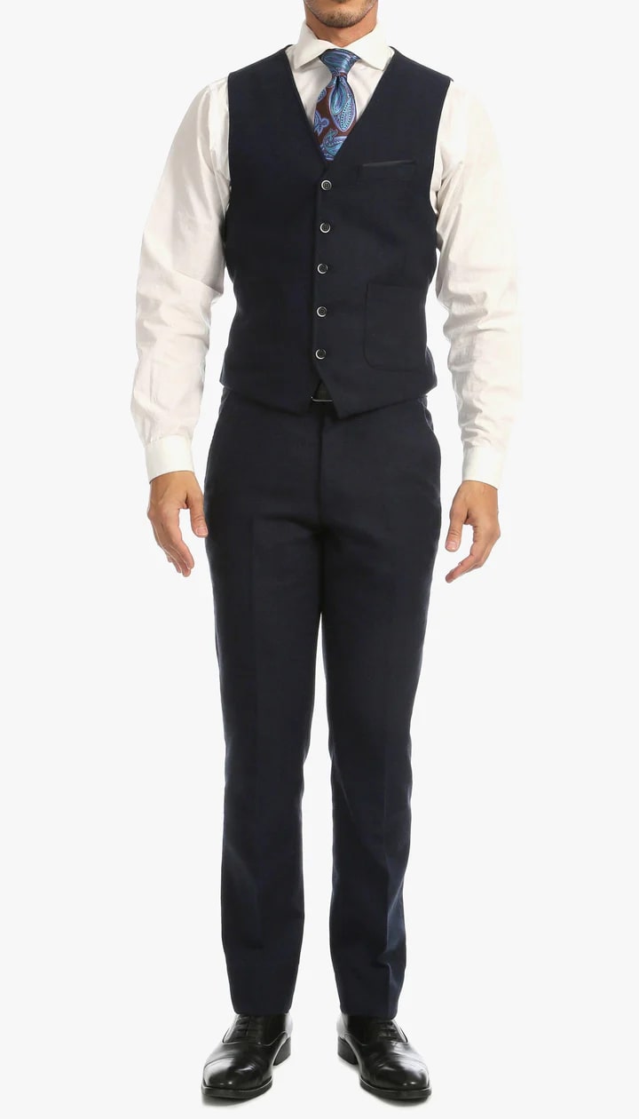 1920's Men's Clothing - Tweed Suit - Herringbone 1920s Mens Suit  - Vintage Navy Tweed  Suit - 38 Short Jacket+32 Waist Adjustable 28to34)(Height: 5 4 to5 7 )(Neck  15-16.5)S-M)