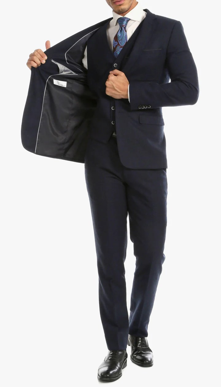 1920's Men's Clothing - Tweed Suit - Herringbone 1920s Mens Suit  - Vintage Navy Tweed  Suit - 38 Short Jacket+32 Waist Adjustable 28to34)(Height: 5 4 to5 7 )(Neck  15-16.5)S-M)