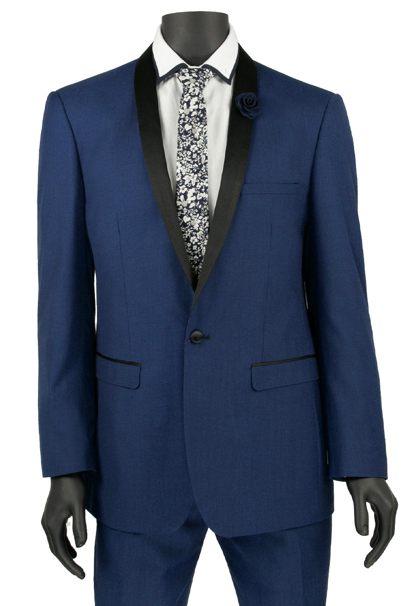 Mens Slim Fit One Button Shawl Tuxedo in Blue - 36 Short
