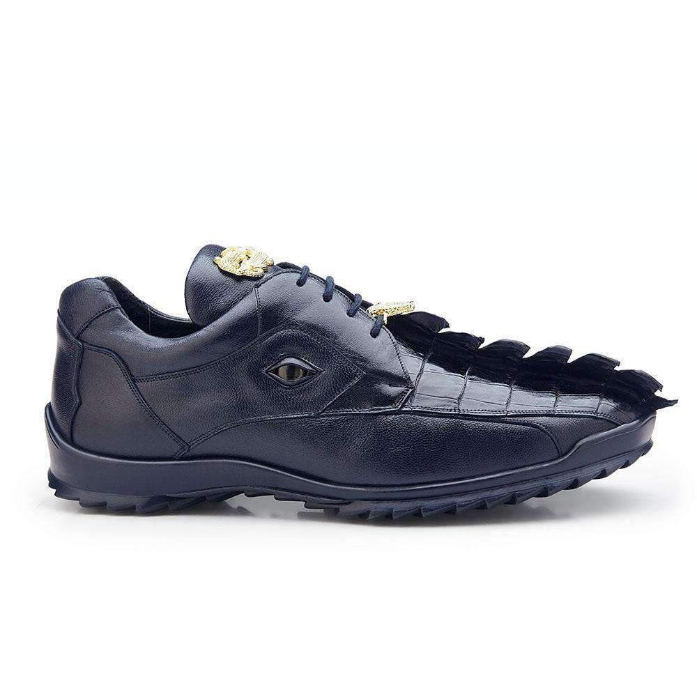 Belvedere Vasco Night Blue Genuine Hornback Crocodile  Soft Calf Casual Sneakers with Eyes - 8