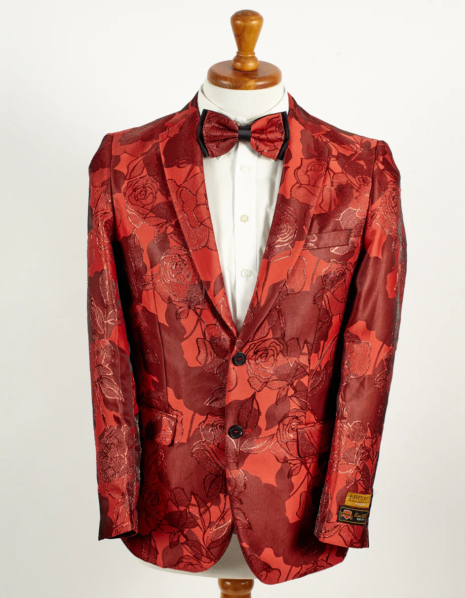 Best  Mens 2 Button Red Floral Paisley Prom & Wedding Blazer  - For Men  Fashion Perfect For Wedding or Prom or Business  or Church