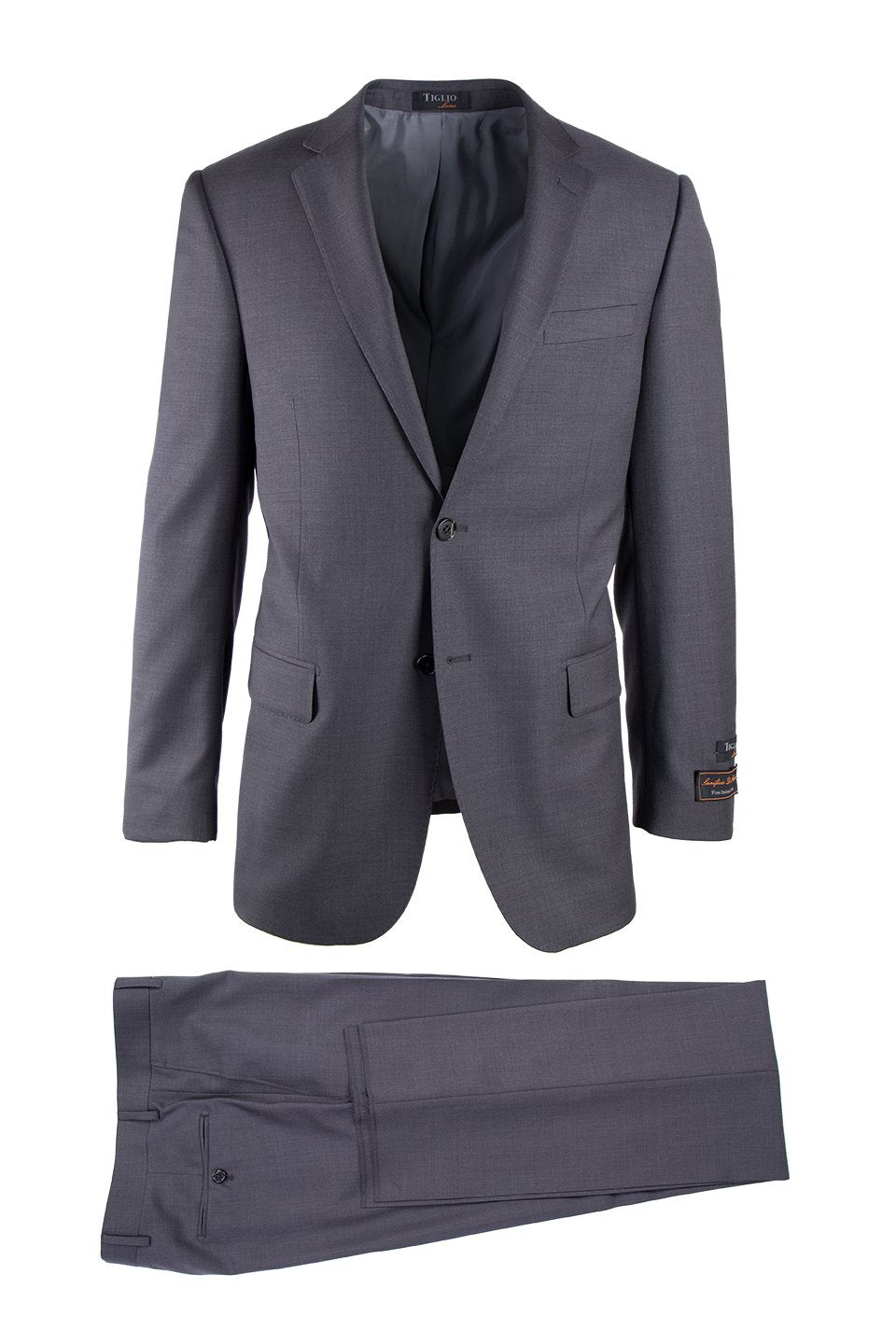 Novello Gray, Modern Fit, Pure Wool Suit by Tiglio Luxe TIG1008 - 38 Short Jacket+32 Waist Adjustable 28to34)(Height: 5 4 to5 7 )(Neck  15-16.5)S-M)