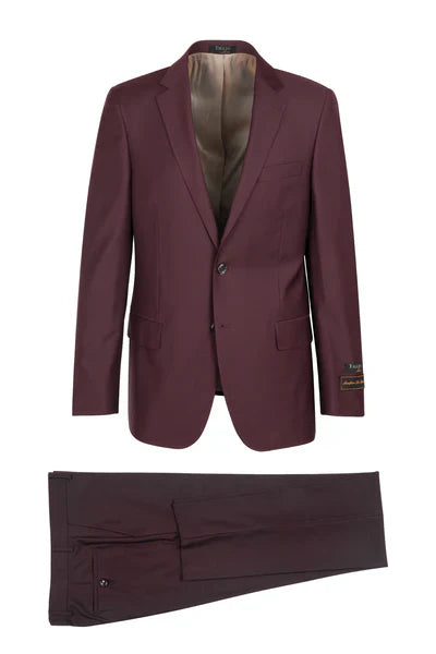 Novello Burgundy, Modern Fit, Pure Wool Suit by Tiglio Luxe - Burgundy - 36S
