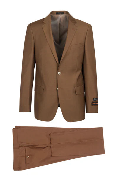 Novello Tobacco, Modern Fit, Pure Wool Suit by Tiglio Luxe - Tobacco - 36S