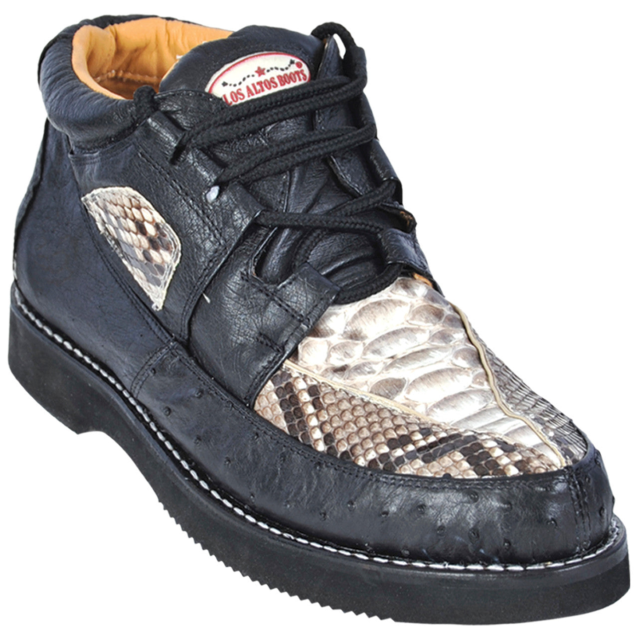 Los Altos Natural & Black Python & Ostrich Skin Sneakers - 7