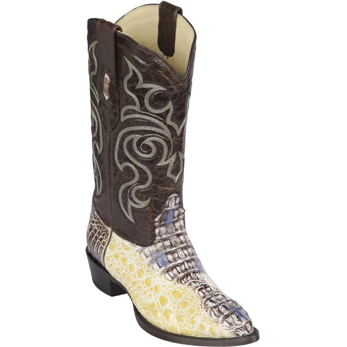 J Toe Cowboy Boots - J Toe Western Boots - Los Altos Boots - Mens Dress Cowboy Boot - Low Priced Natural Caiman Hornback J-Toe Cowboy Boots- in Natural - 6