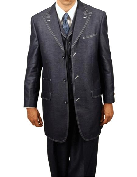Navy Denim Look 3PC Fashion Zoot Suit - 34 Short or Extra Small