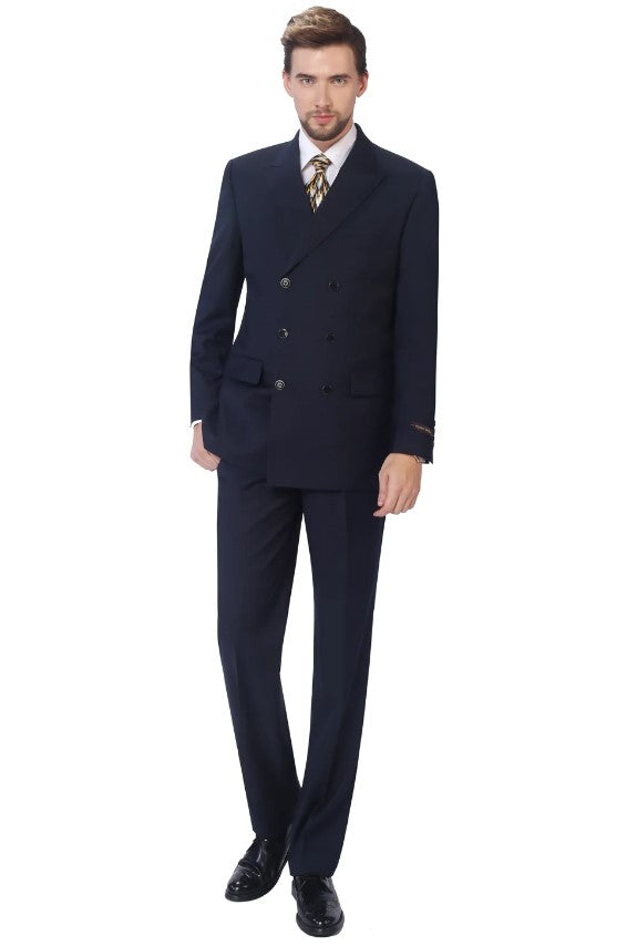 Mens Double Breasted Suit 2-Piece Classic Fit Suit Black