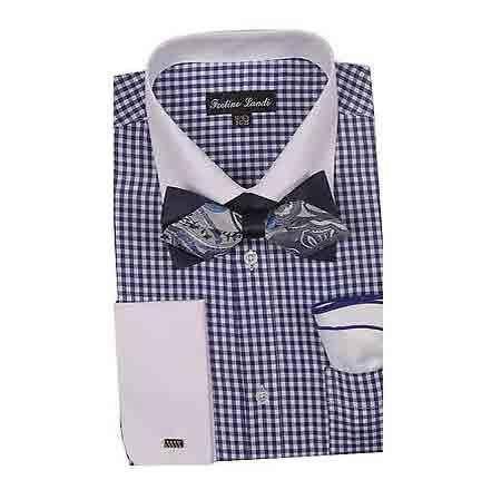 White Collar Navy Two Toned Contrast Gingham Shirt
