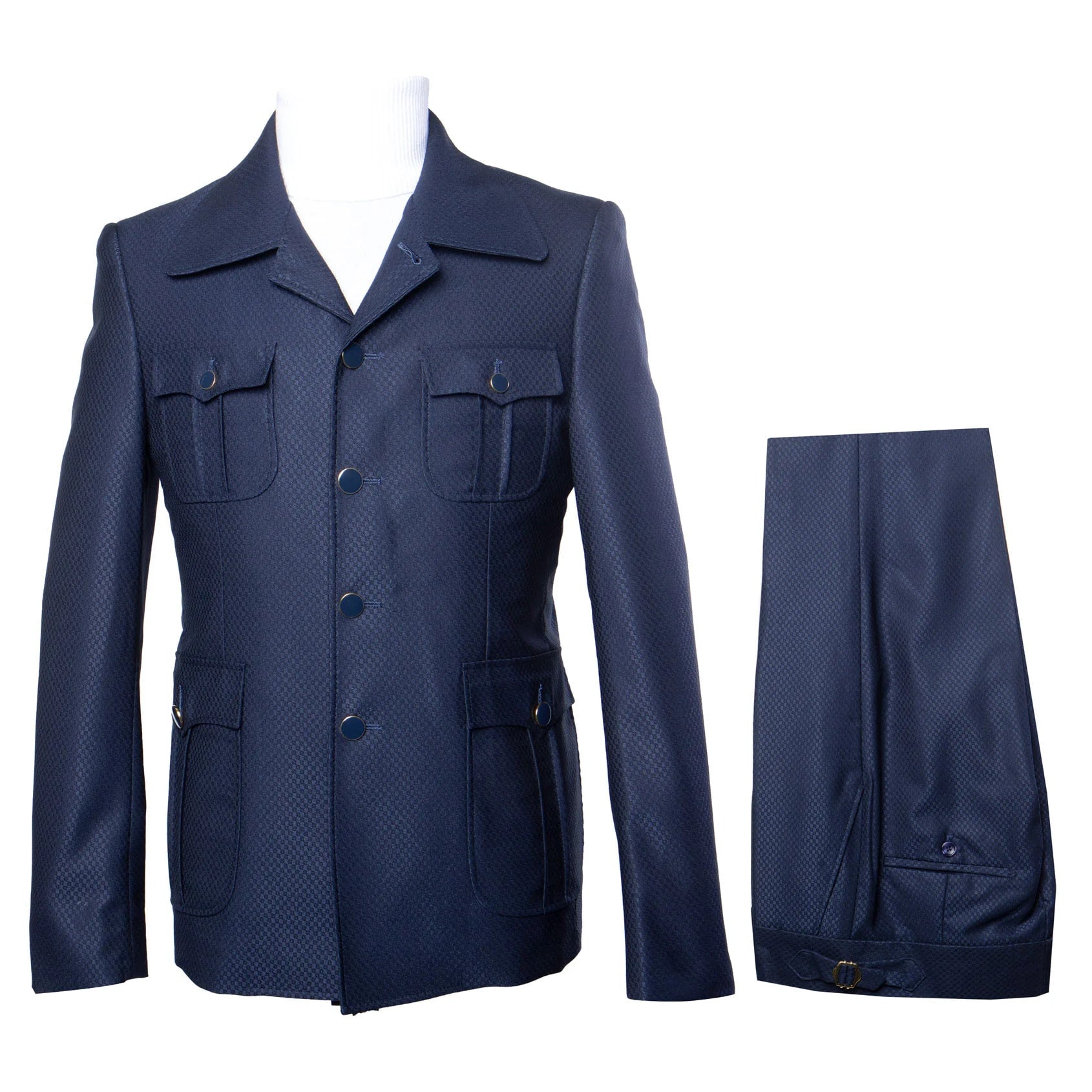 Mens Classic Navy Safari Suit with Utility Jacket and Coordinated Trousers - 34 Short or Extra Small
