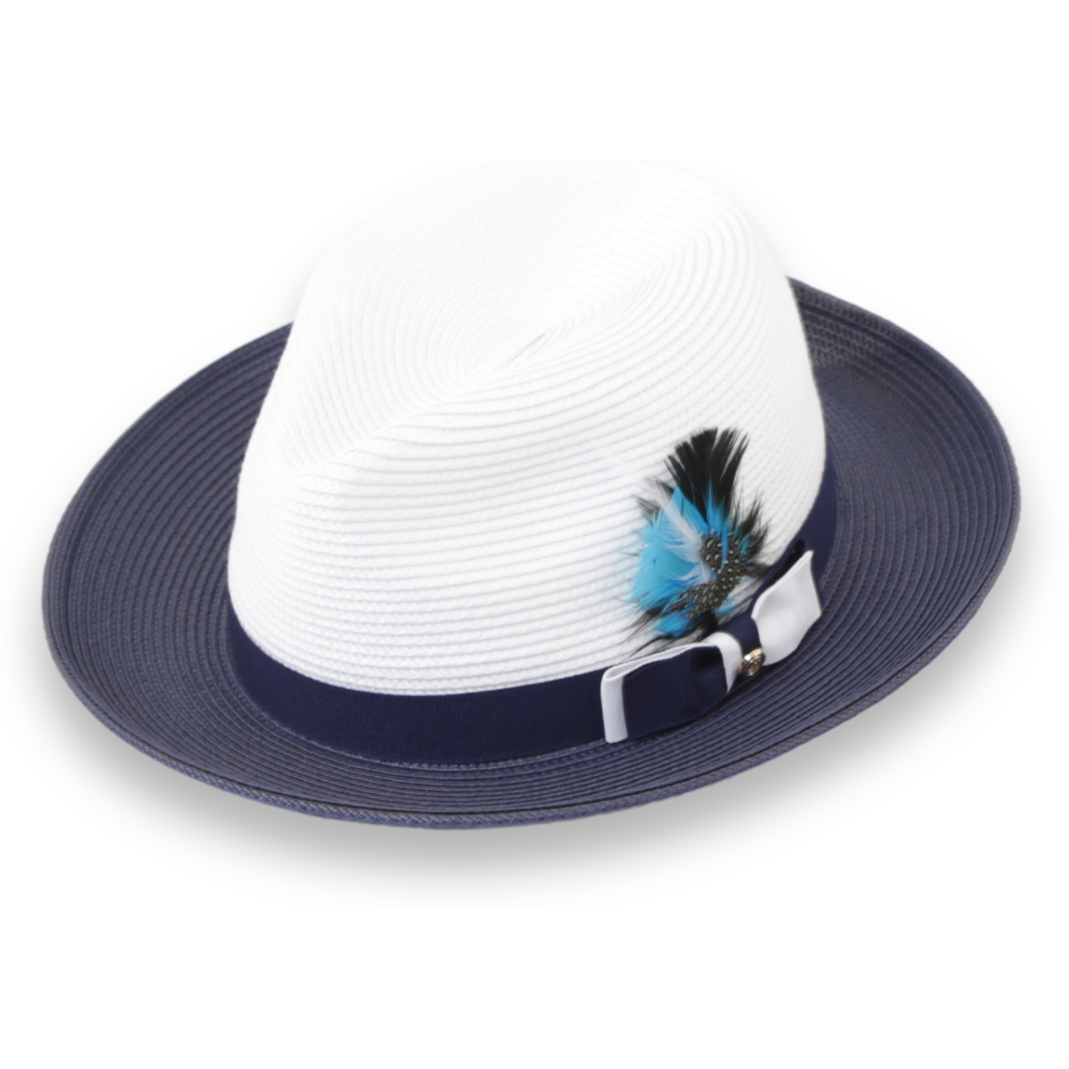Tapa Crushable Straw Hat Fedora in Two Tone Navy-White - Small