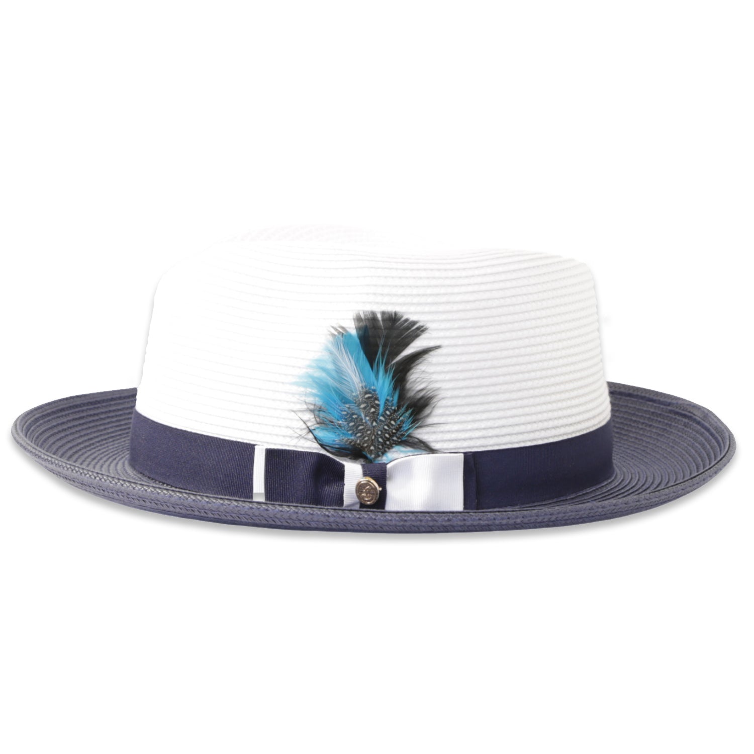 Tapa Crushable Straw Hat Fedora in Two Tone Navy-White - Small
