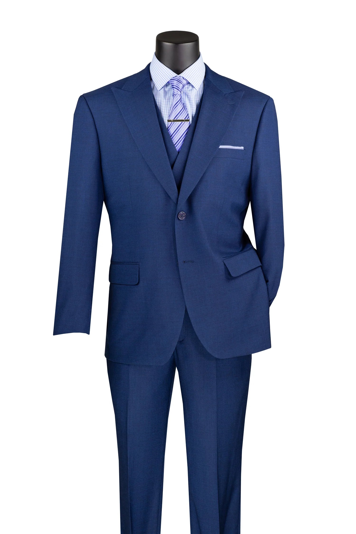 Navy Modern Fit 3-Piece Suit with Lapel Vest & Adjustable Pants - 38 Short - 32 Waist